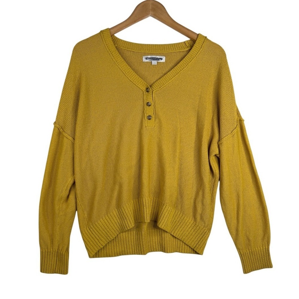 Loft Women's Knitted V-neck Long Sleeve Sweater size XL Yellow